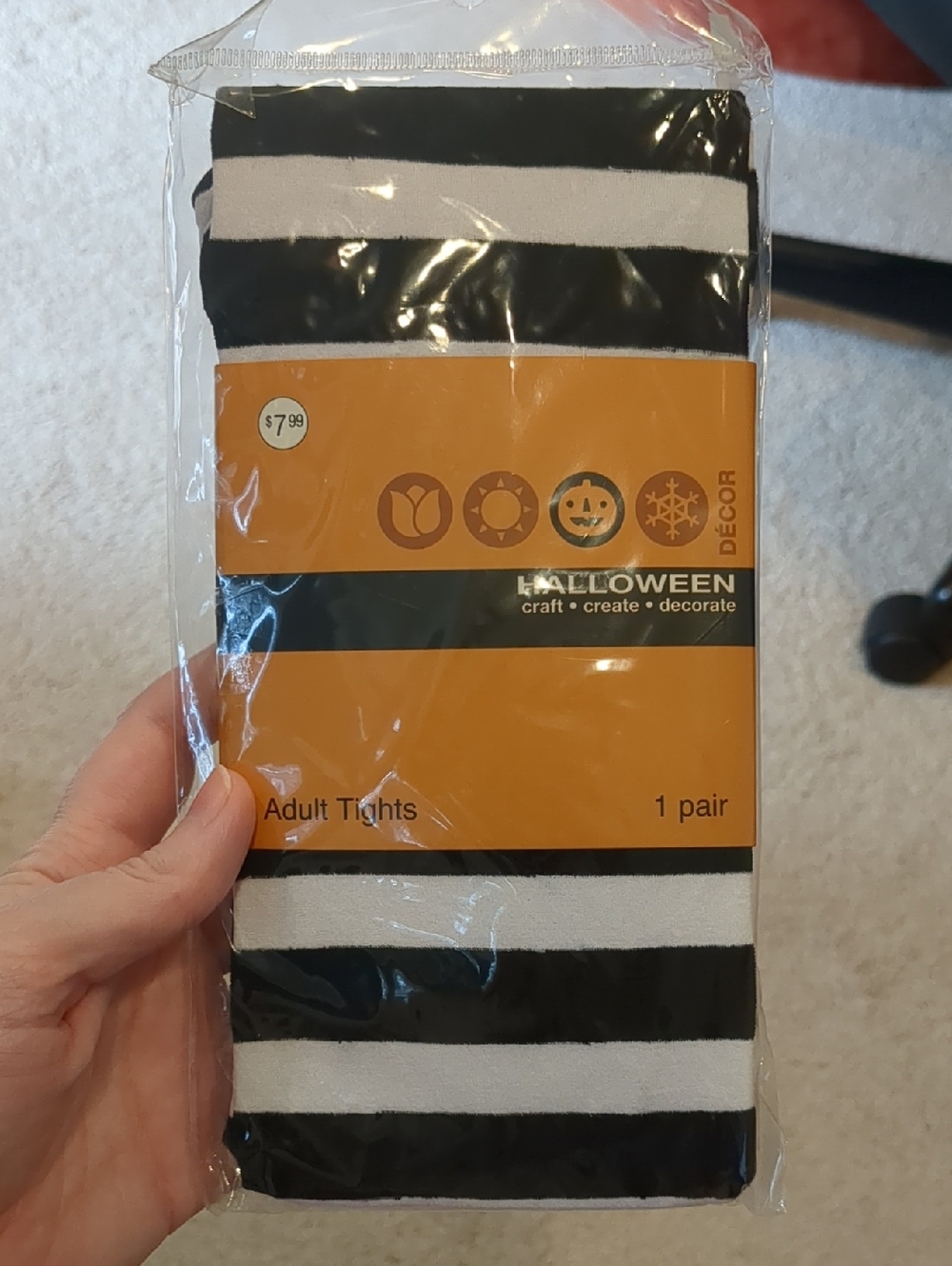 Striped Black and White Adult Halloween Tights NWT